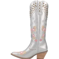 Poppy Floral Metallic Embroidered Studded Snip Toe Cowboy Boots