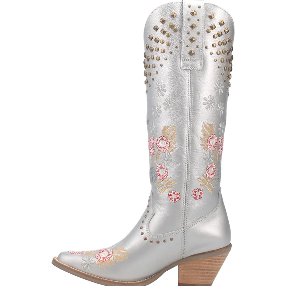 Poppy Floral Metallic Embroidered Studded Snip Toe Cowboy Boots