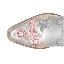 Poppy Floral Metallic Embroidered Studded Snip Toe Cowboy Boots