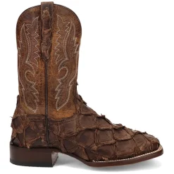 Raymond Pirarucu Embroidered Square Toe Pull On Cowboy Boots