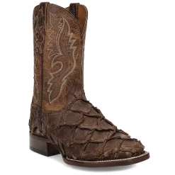 Raymond Pirarucu Embroidered Square Toe Pull On Cowboy Boots