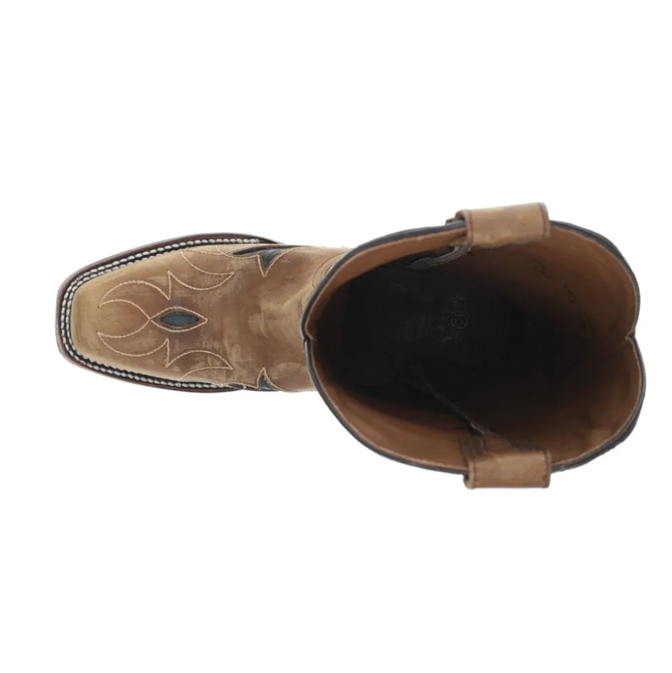 Sand Flower Inlay Embroidered Square Toe Pull On Cowboy Boots