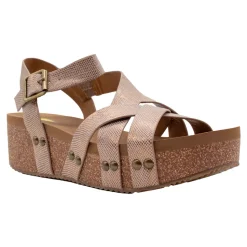 Sandcastle Metallic Ankle Strap Wedge Sandals