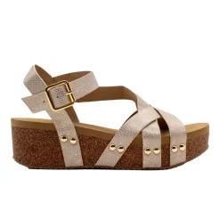 Sandcastle Metallic Ankle Strap Wedge Sandals