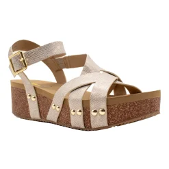 Sandcastle Metallic Ankle Strap Wedge Sandals