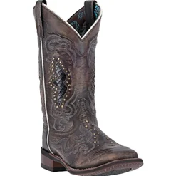 Spellbound Studded Tooled Inlay Embroidered Square Toe Cowboy Boots