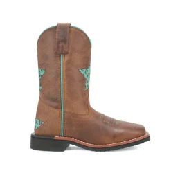 Starr Tooled Inlay Leopard Square Toe Cowboy Boots (Little Kid-Big Kid)