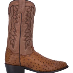 Tempe Ostrich Embroidered Round Toe Pull On Cowboy Boots