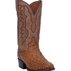 Tempe Ostrich Embroidered Round Toe Pull On Cowboy Boots