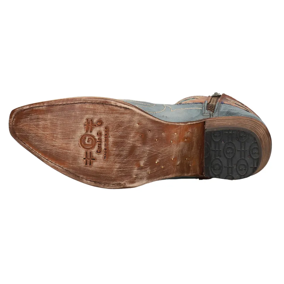 Tooled Inlay Floral Embroidered Snip Toe Zippered Cowboy Booties