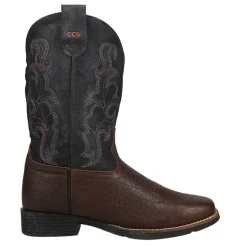 Trigger Tooled-Inlay Square Toe Pull On Cowboy Boots