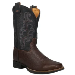 Trigger Tooled-Inlay Square Toe Pull On Cowboy Boots